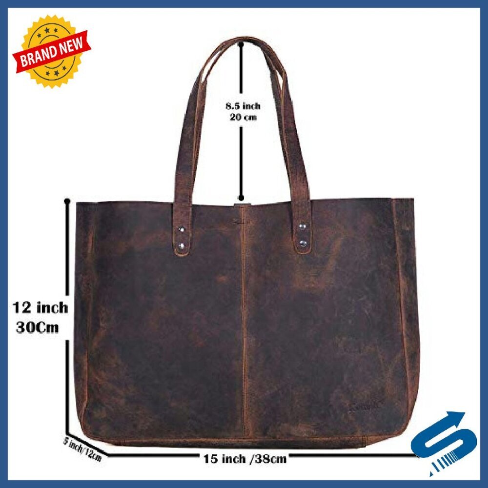 Full Grain Leather Tote Bag Satchel Multipurpose Handbag Women - Picture 6 of 8